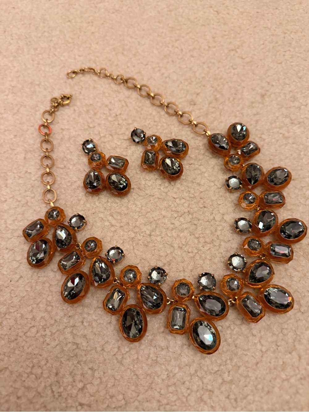 J. Crew Gold-Tone Gray Crystal Statement Necklace & Earring Set
